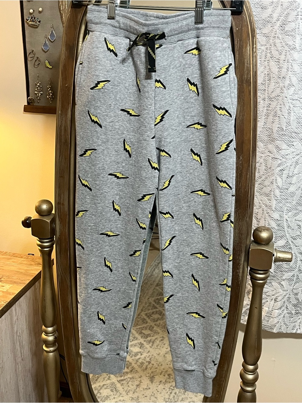 Kids Grey Lightning Jogger Sweatpants - Yellow Accent